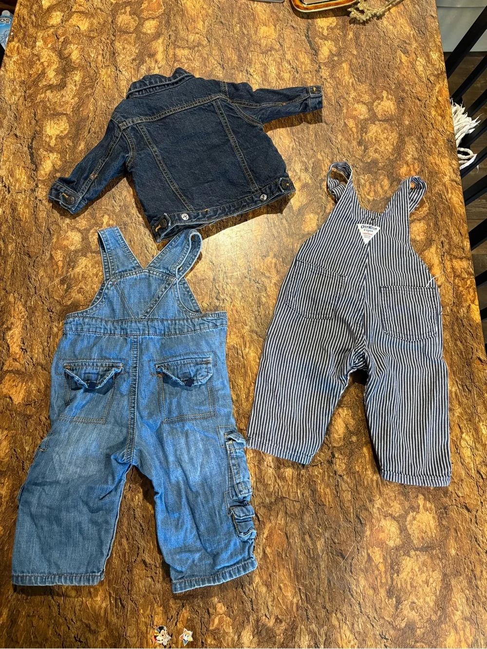 Baby denim bundle. 9M OshKosh jacket 12M Oshkosh and 12MChildrensPlace overalls.